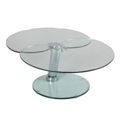 Table Basse 2 Plateaux Demi-lune En Verre Trempé GLASS
