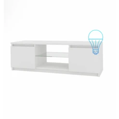 3xEliving Meuble TV Avec Rangement Demi 120 Cm Avec LED, Blanc / Blanc...