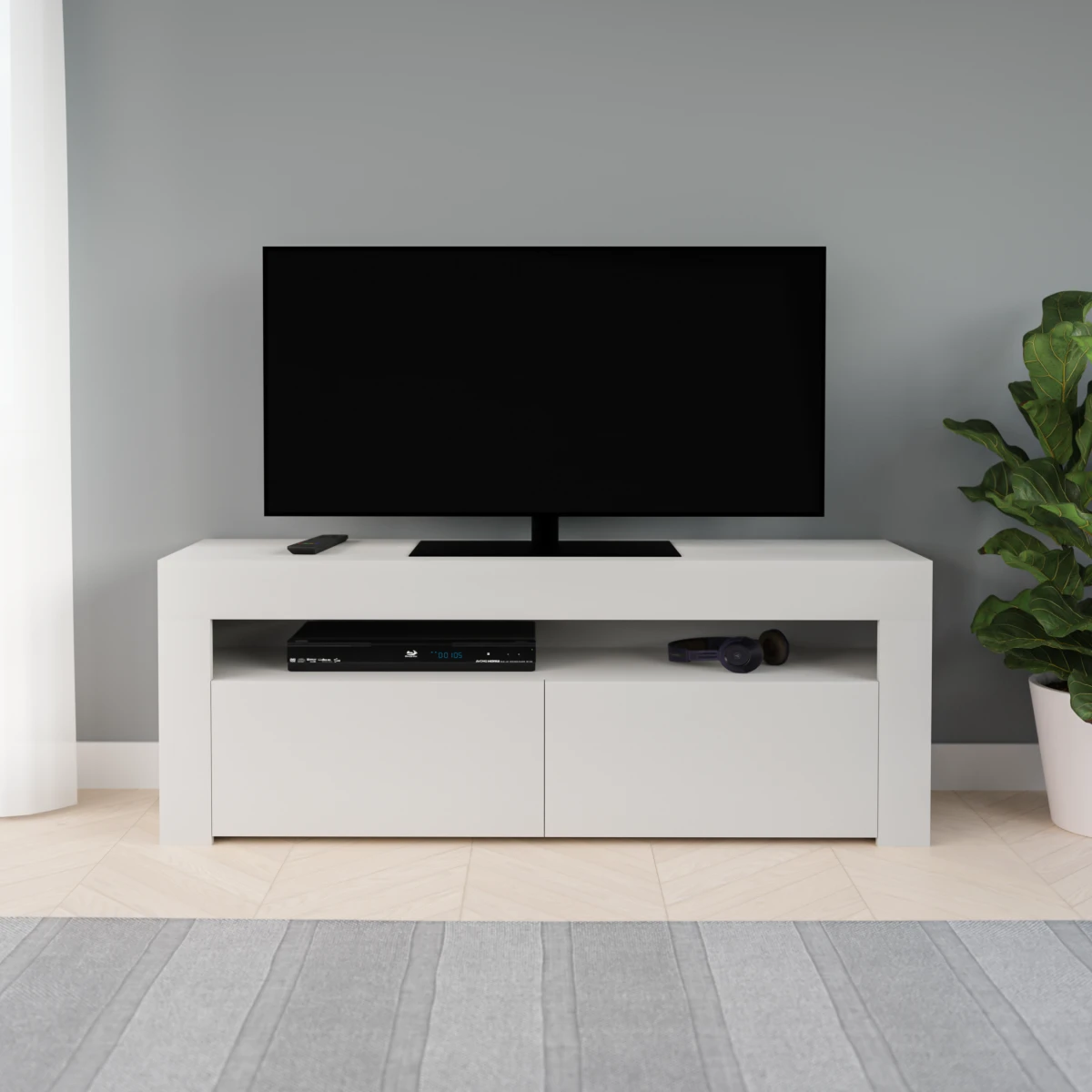 3xEliving Meuble TV Avec Rangement KIM 130 Cm Blanc, Largeur: 130cm, P... – Image 2