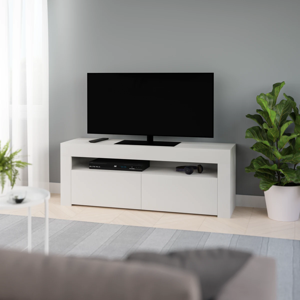 3xEliving Meuble TV Avec Rangement KIM 130 Cm Blanc, Largeur: 130cm, P... – Image 3