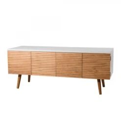 Meuble TV 4 Portes Style Scandinave - Miel / Blanc