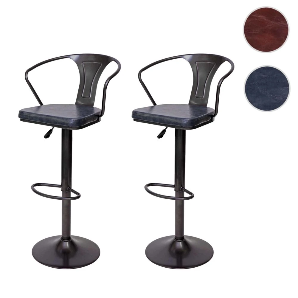2x Tabouret De Bar HWC-H10b,réglable En Hauteur,avec Accoudoirs,pivot...