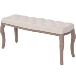 Banquette Pouf Tabouret Meuble Banc Lin Bois Massif 110 Cm Blanc Crèm...