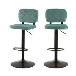 Chaise De Bar Viktor En Velours Vert D'eau 60/81 Cm (lot De 2)