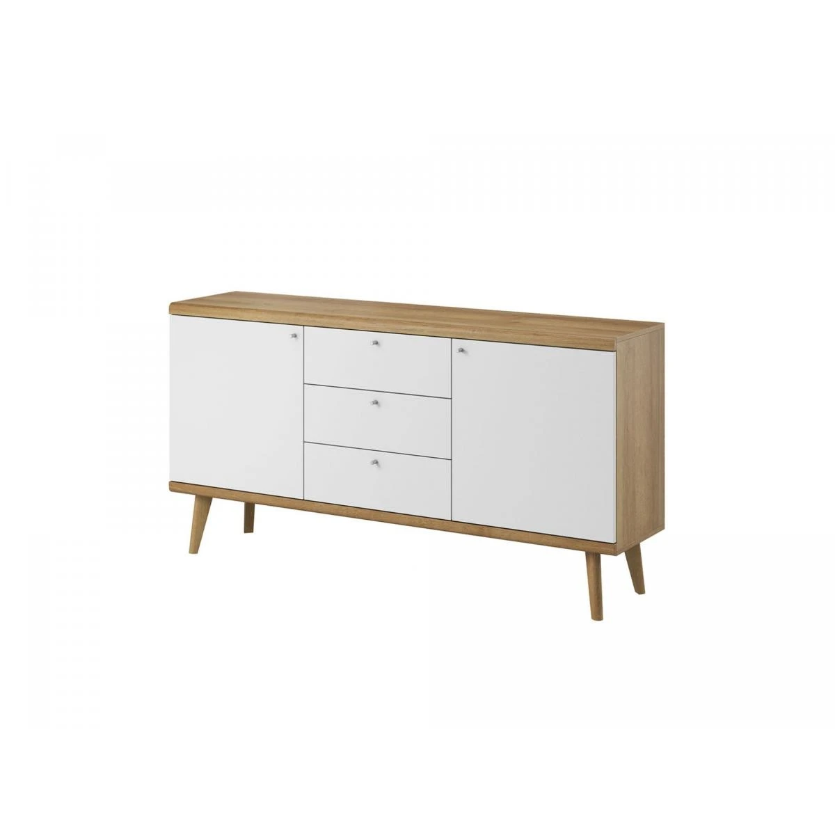 Ava - Buffet Bas - Bois Et Blanc - 160 Cm - Style Scandinave
