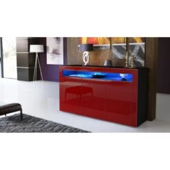 MPC Bahut Laqué Noir Mat Et Bordeaux Avec Led