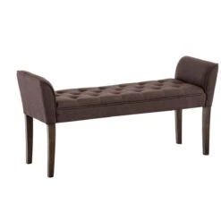 Banc Banquette Capitonné En Tissu Marron Avec Pieds En Bois Marron Fo...