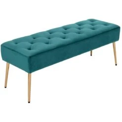 Banc Banquette Rembourré Capitonné En Tissu Velours Bleu Pétrole Pi...