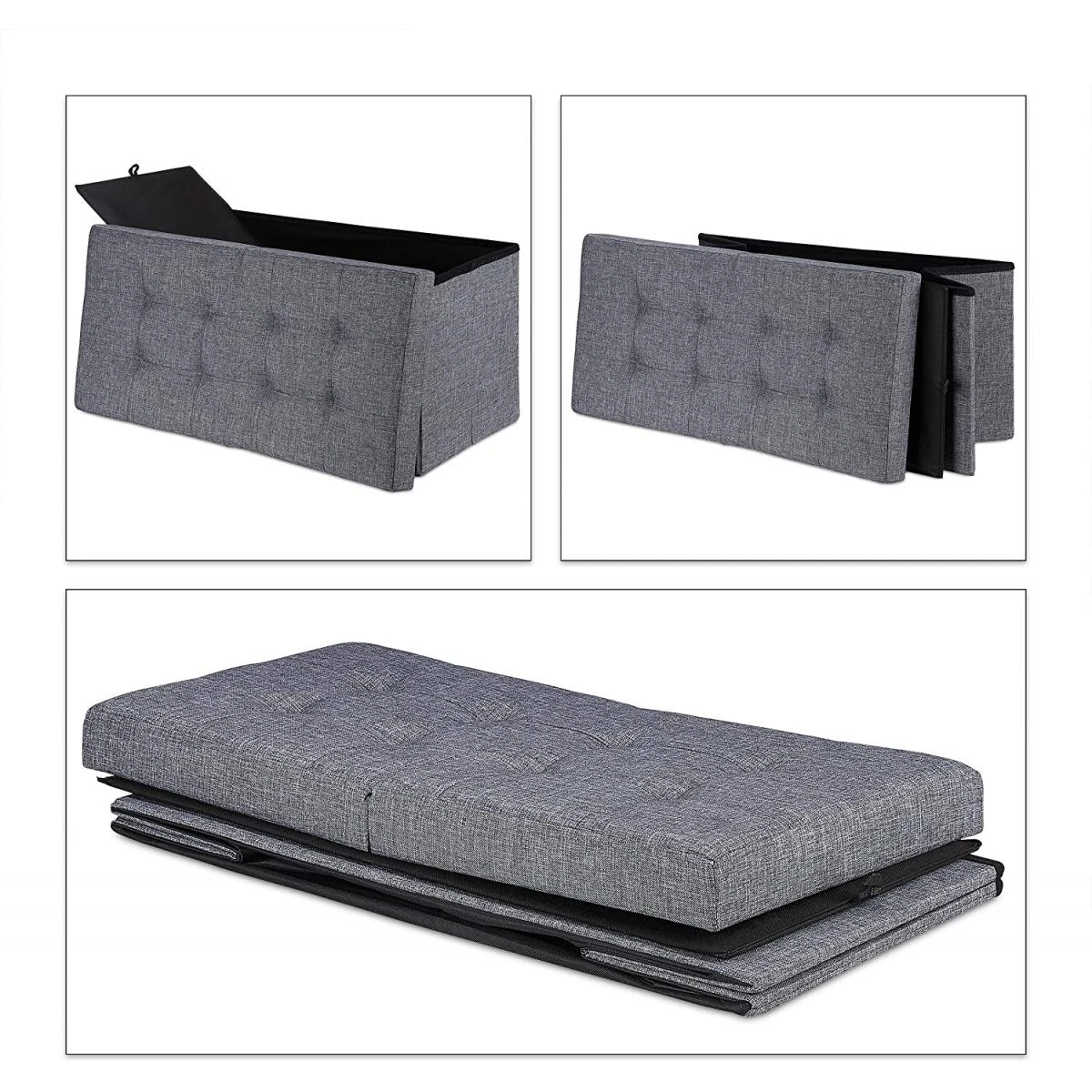 Banquette Avec Espace De Rangement Pliable Rembourré Couvercle Rabatt... – Image 2