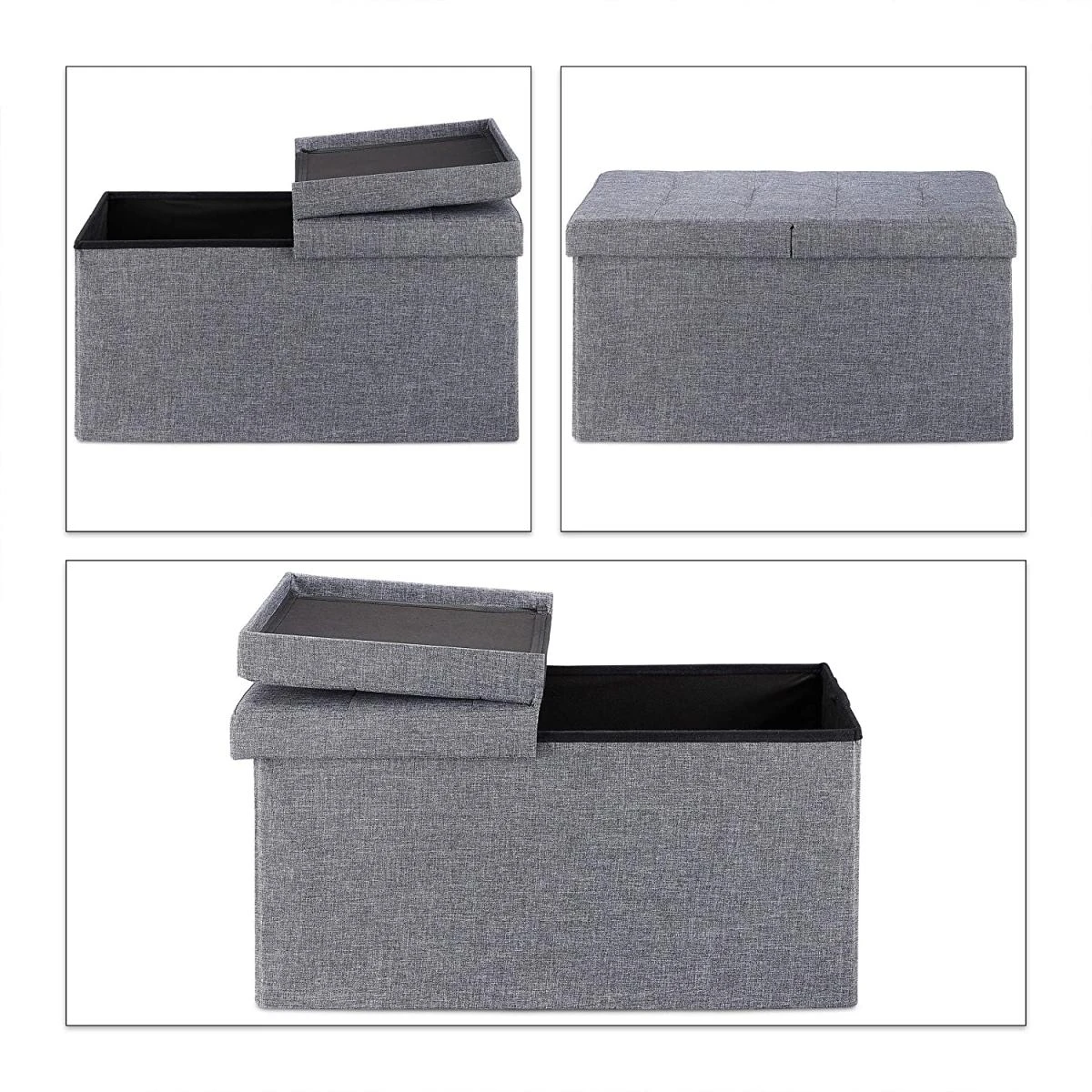 Banquette Avec Espace De Rangement Pliable Rembourré Couvercle Rabatt... – Image 3