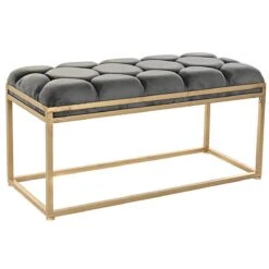 Banquette En Métal Coloris Gris Foncé Et Pieds Doré- Longueur 100 X...