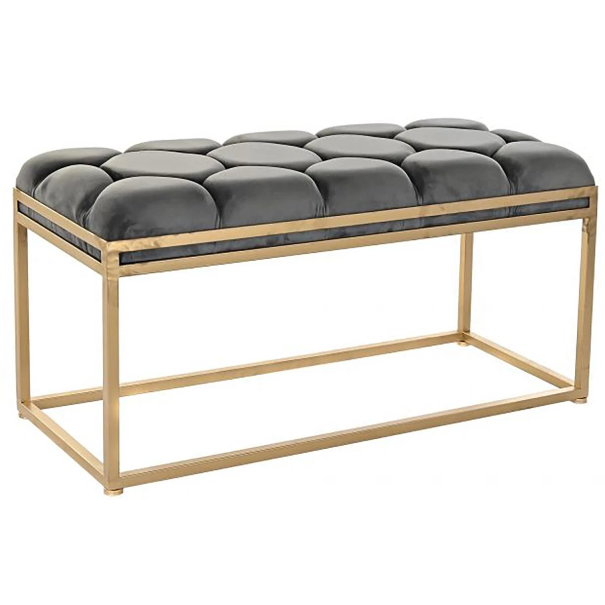 Banquette En Métal Coloris Gris Foncé Et Pieds Doré- Longueur 100 X...