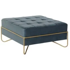 Banquette En Métal Et Velours Coloris Bleu Et Pieds Doré - Longueur ...