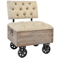 Banquette/Coffre En Bois De Sapin Coloris Beige Avec Roulettes - Longu...