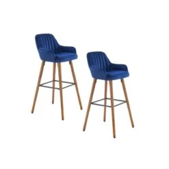 BEETHOVEN Lot De 2 Tabourets De Bar En Tissu - Bleu