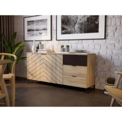 BOBOCHIC Auxane - Buffet Bas - Bois Et Noir - 160 Cm - Style Contempor...