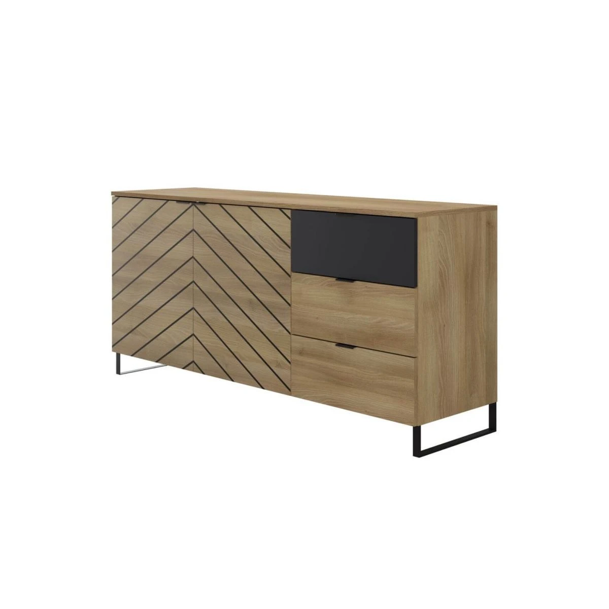 BOBOCHIC Auxane - Buffet Bas - Bois Et Noir - 160 Cm - Style Contempor... – Image 2