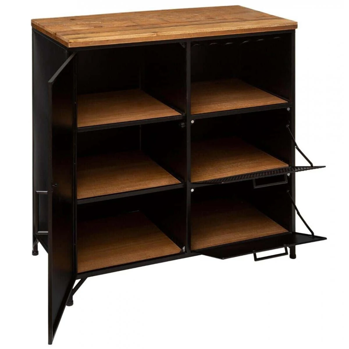 Buffet 1 Porte En Métal Et Bois Coloris Noir - Longueur 80 X Profonde... – Image 2