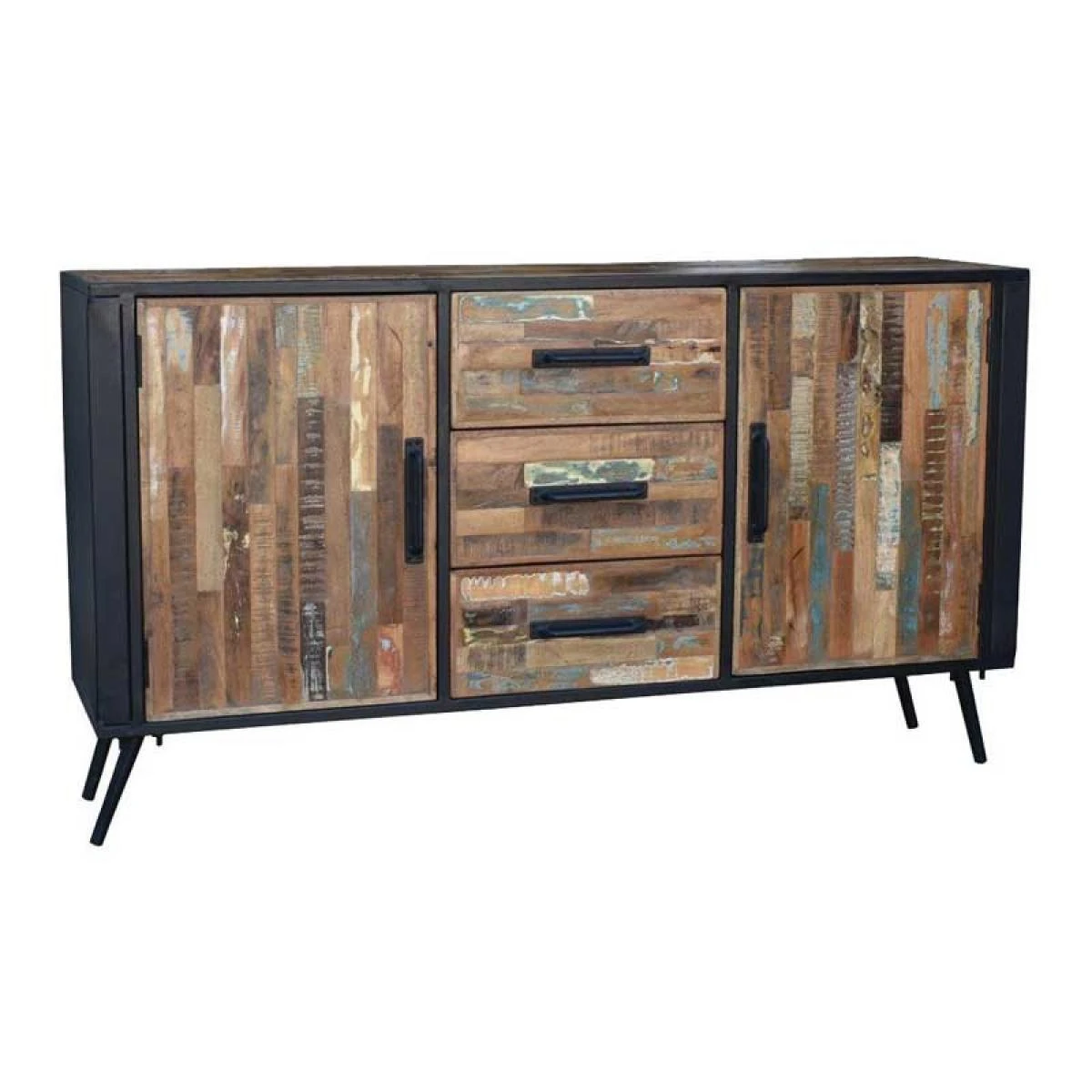 Buffet 2 Portes 3 Tiroirs Métal/Bois Massif- WINSON