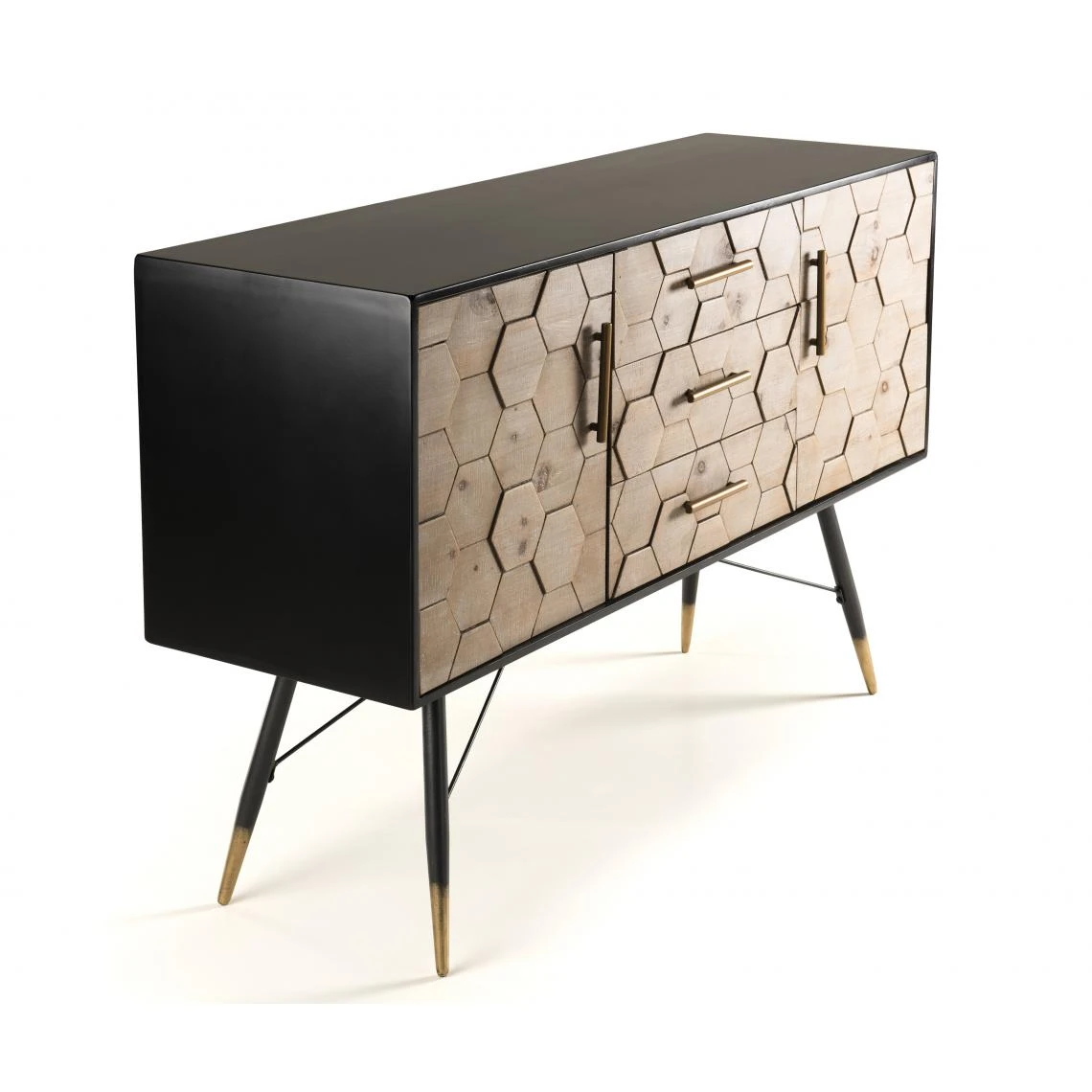 Buffet 2 Portes 3 Tiroirs Scandinave En Sapin Et Métal - DEBORAH – Image 2