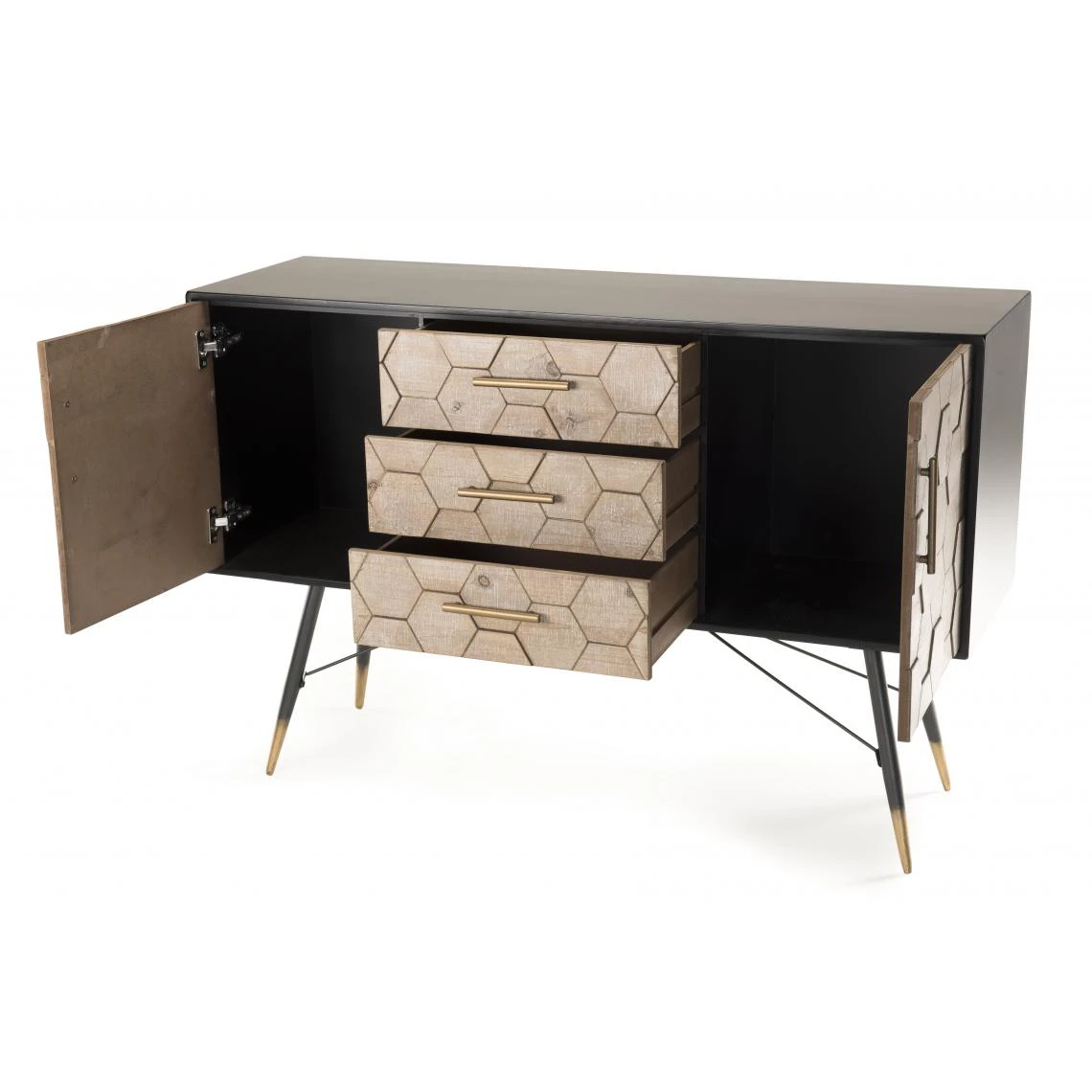 Buffet 2 Portes 3 Tiroirs Scandinave En Sapin Et Métal - DEBORAH – Image 3