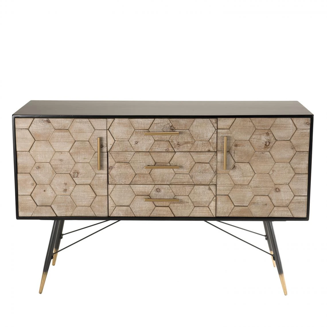 Buffet 2 Portes 3 Tiroirs Scandinave En Sapin Et Métal - DEBORAH