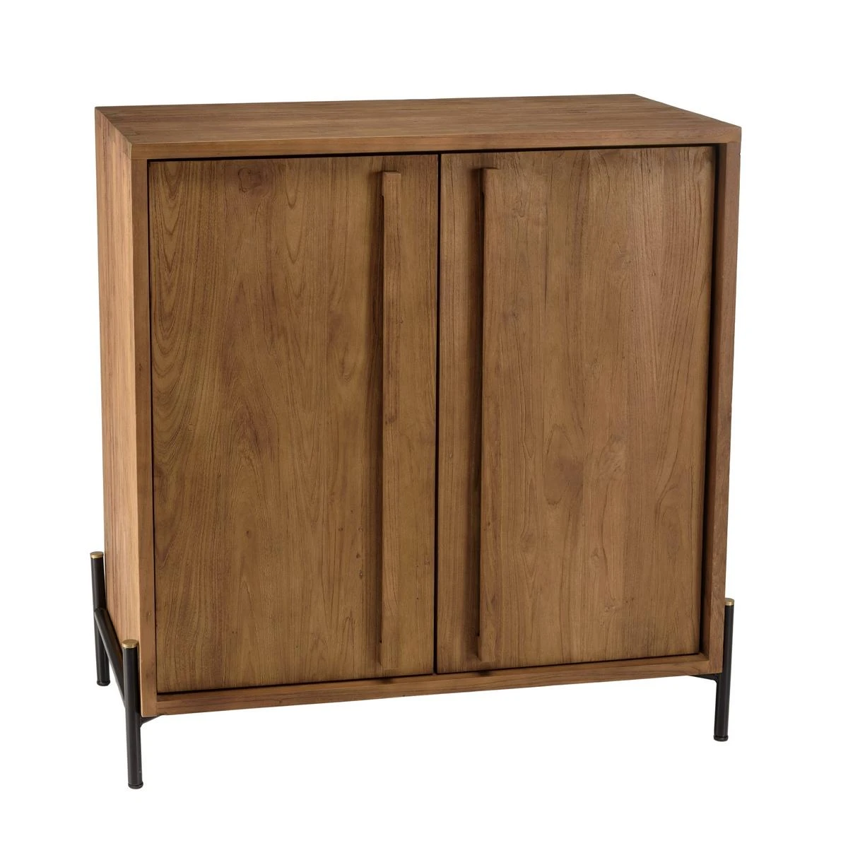 Buffet 2 Portes En Bois De Teck Recyclé Pieds En Métal Noir – Image 2