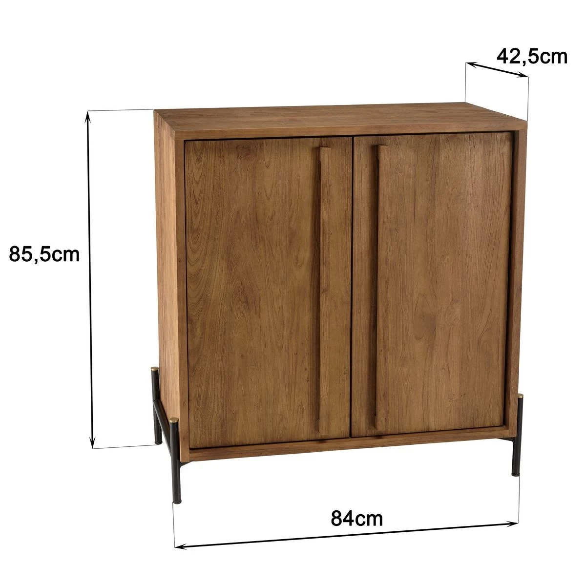 Buffet 2 Portes En Bois De Teck Recyclé Pieds En Métal Noir – Image 4