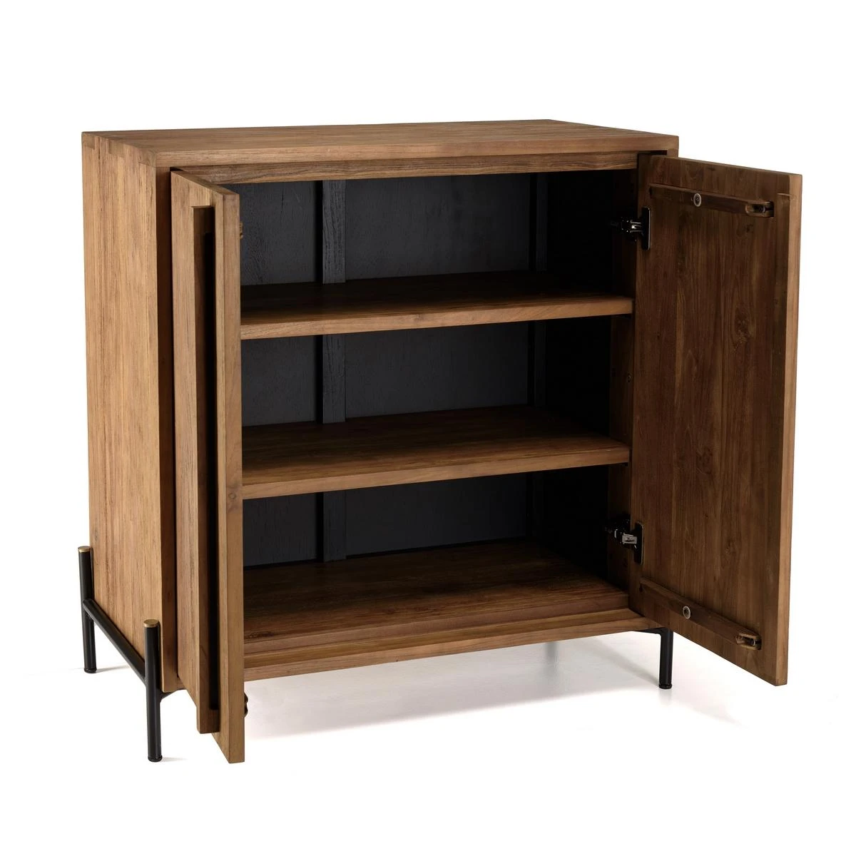 Buffet 2 Portes En Bois De Teck Recyclé Pieds En Métal Noir – Image 8