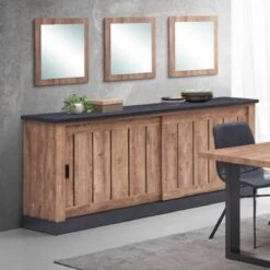 Buffet 220 Cm Industriel Couleur Chêne Foncé ETINCELLE