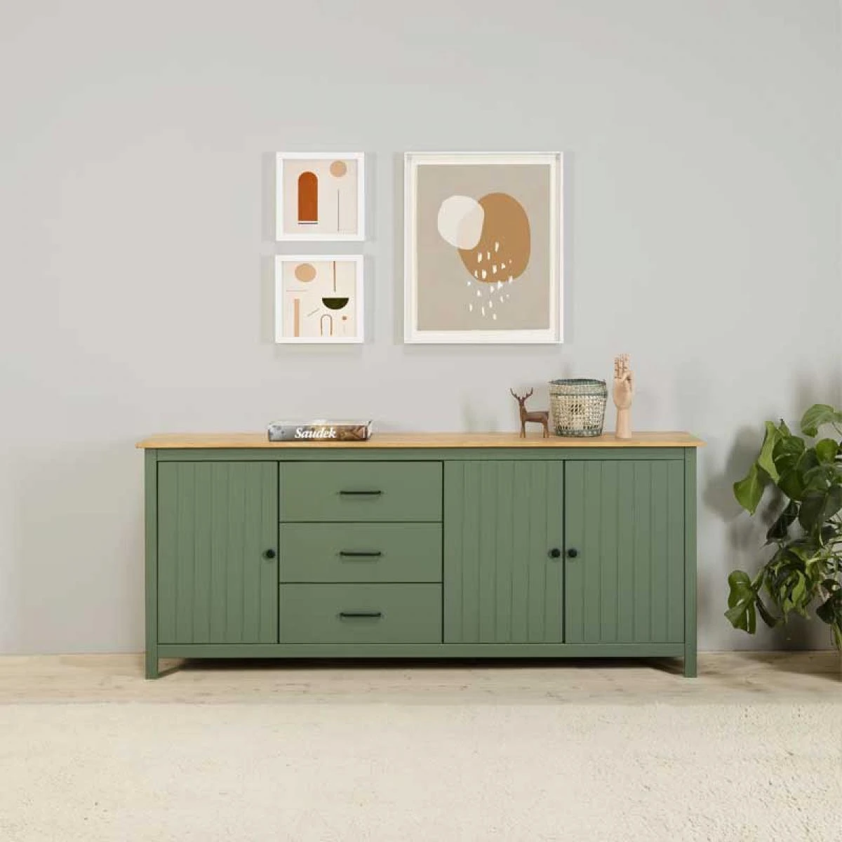 Buffet 3 Portes 3 Tiroirs Bois/Vert - DARANMI – Image 2