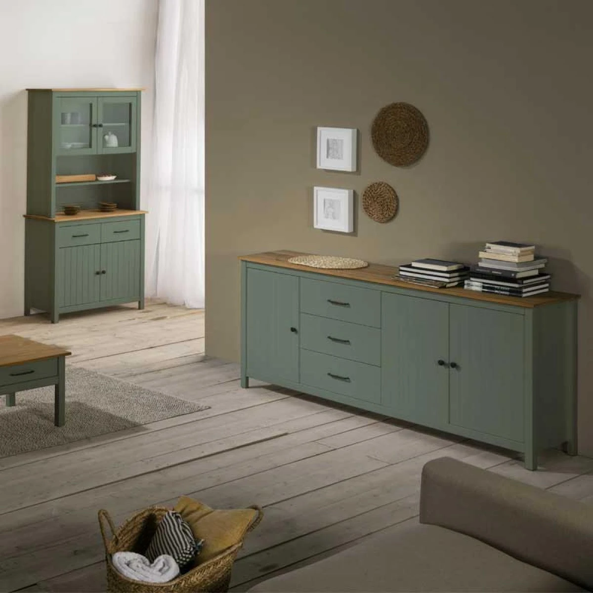 Buffet 3 Portes 3 Tiroirs Bois/Vert - DARANMI – Image 4