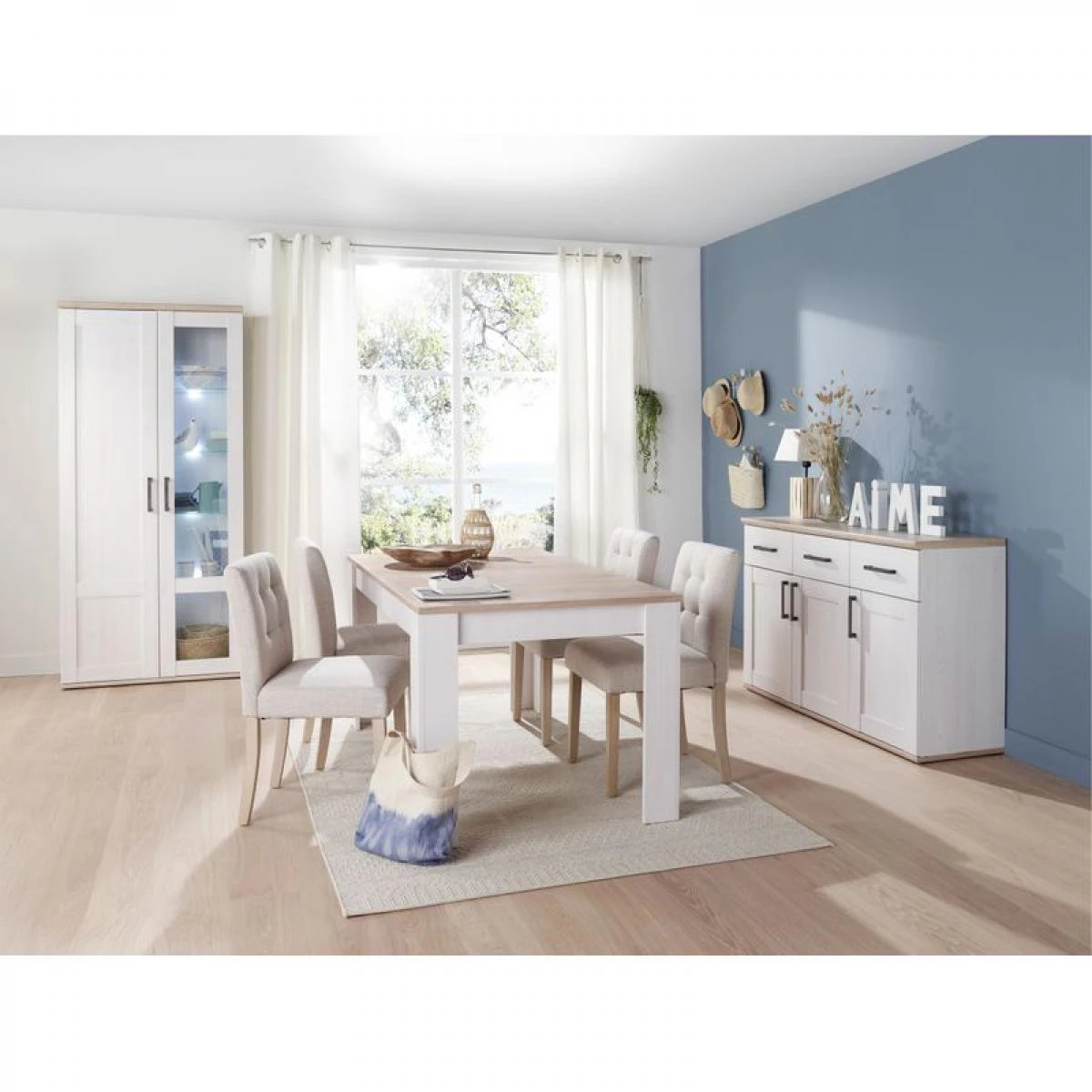 Buffet 3 Portes 3 Tiroirs ROMANCE Imitation Pin/ Imitation ChĂȘne â Image 2