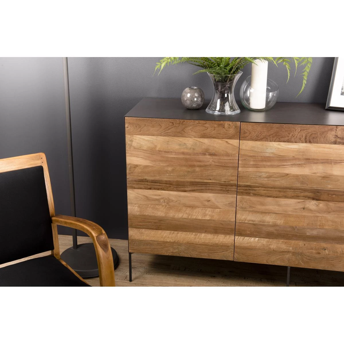 Buffet 3 Portes MADISON Bois Teck Recyclé Métal Et Pieds Métal – Image 2
