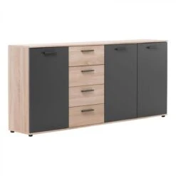Buffet 3 Portes/4 Tiroirs TOLEDO DĂ©cor ChĂȘne Sonoma/gris