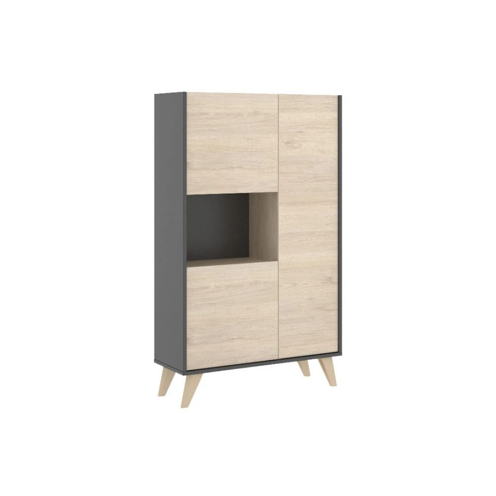 Buffet Haut KOLYMA - 3 Portes & 1 Niche - Coloris : ChĂȘne & Anthracit... â Image 2