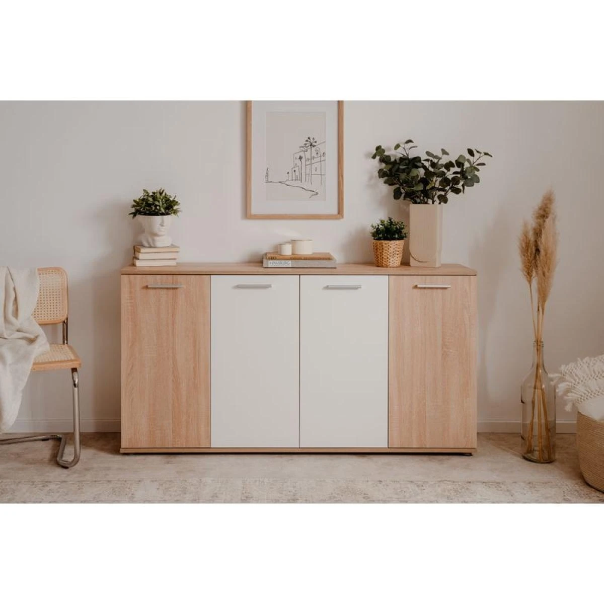 Buffet 4 Portes TOLEDO Décor Chêne Sonoma/blanc – Image 2