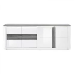 Buffet 4 Portes VERTIGO Blanc/chĂȘne Gris