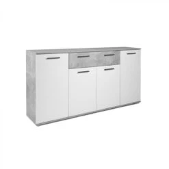 Buffet 4 Portes/2 Tiroirs TOLEDO Imitation Béton/ Blanc