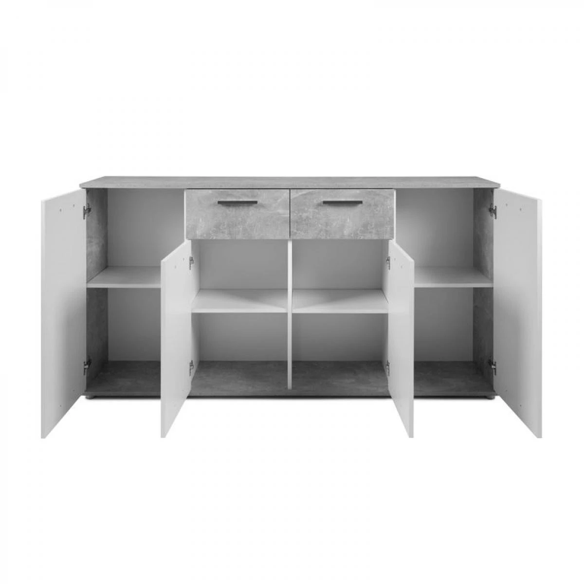 Buffet 4 Portes/2 Tiroirs TOLEDO Imitation BĂ©ton/ Blanc â Image 3