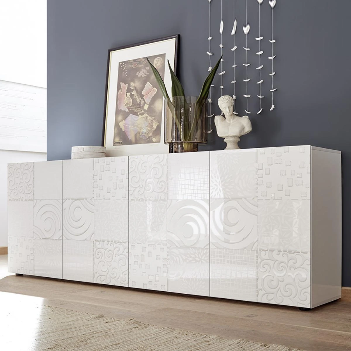 Buffet Blanc Laqué 240 Cm Design ELMA, 4 Portes – Image 2
