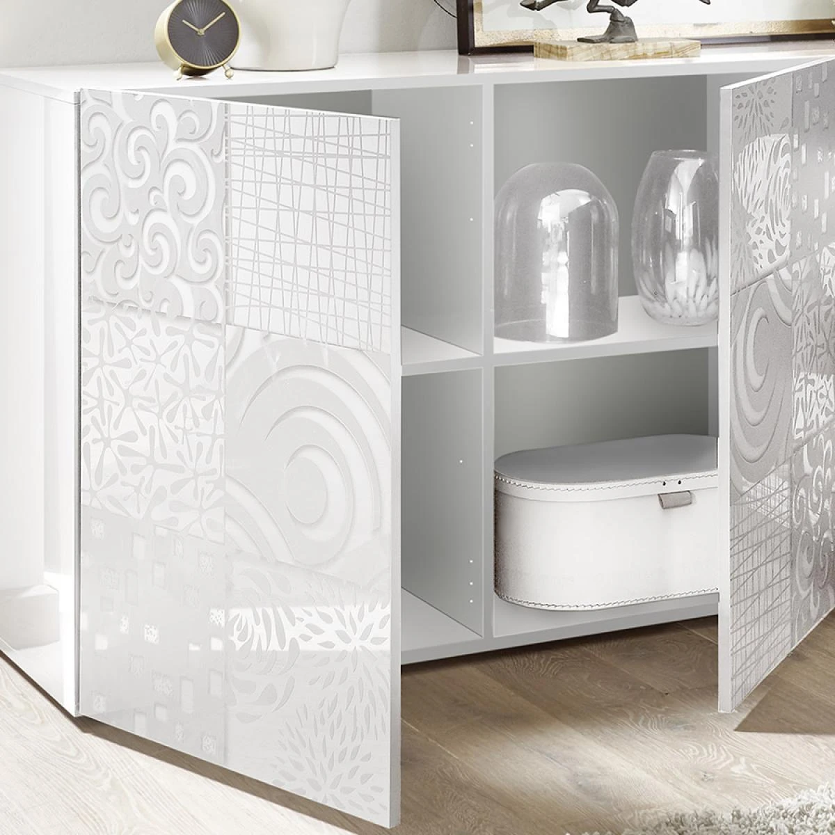 Buffet Blanc Laqué 240 Cm Design ELMA, 4 Portes – Image 3