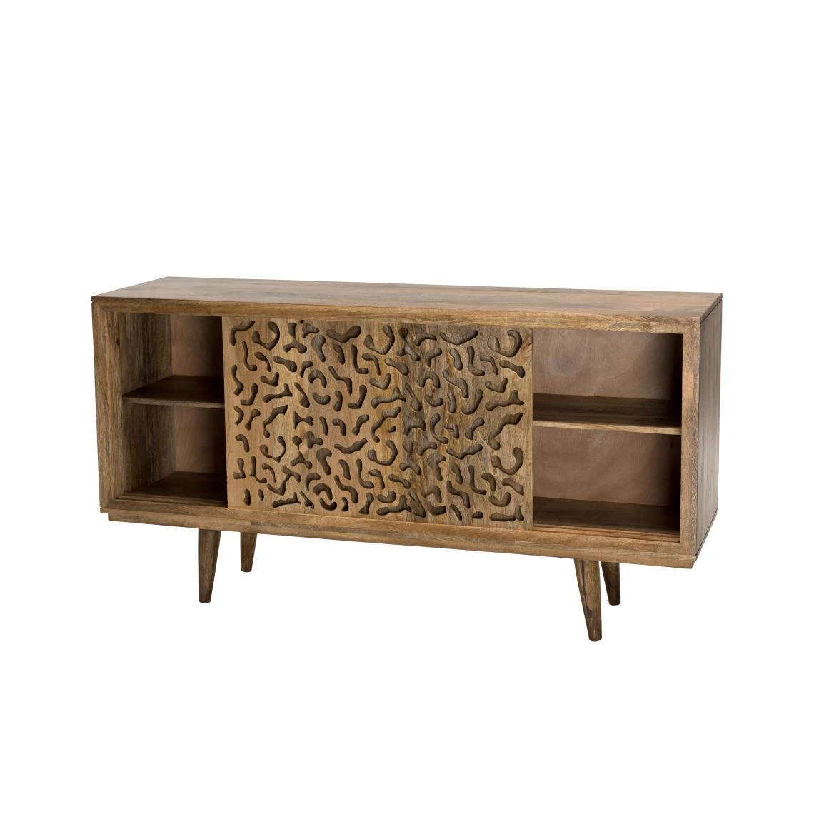 Buffet Bois Manguier 160x45cm 2 Portes Coulissantes 1 étagère Jaipur – Image 4