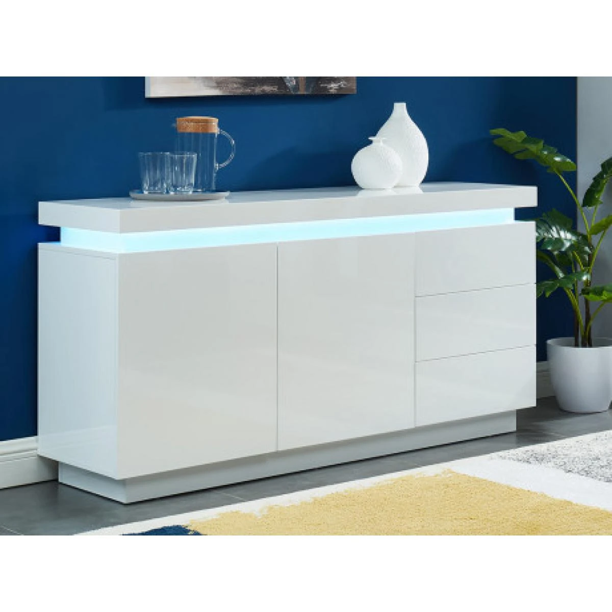 Buffet EMERSON II - LEDs - 2 Portes & 3 Tiroirs - MDF Laqué Blanc 1 Buffet EMERSON II - LEDs - 2 Portes & 3 Tiroirs - MDF Laqué Blanc