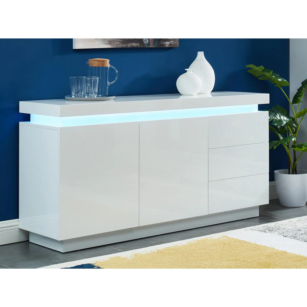 Buffet EMERSON II - LEDs - 2 Portes & 3 Tiroirs - MDF Laqué Blanc 2 Buffet EMERSON II - LEDs - 2 Portes & 3 Tiroirs - MDF Laqué Blanc – Image 2