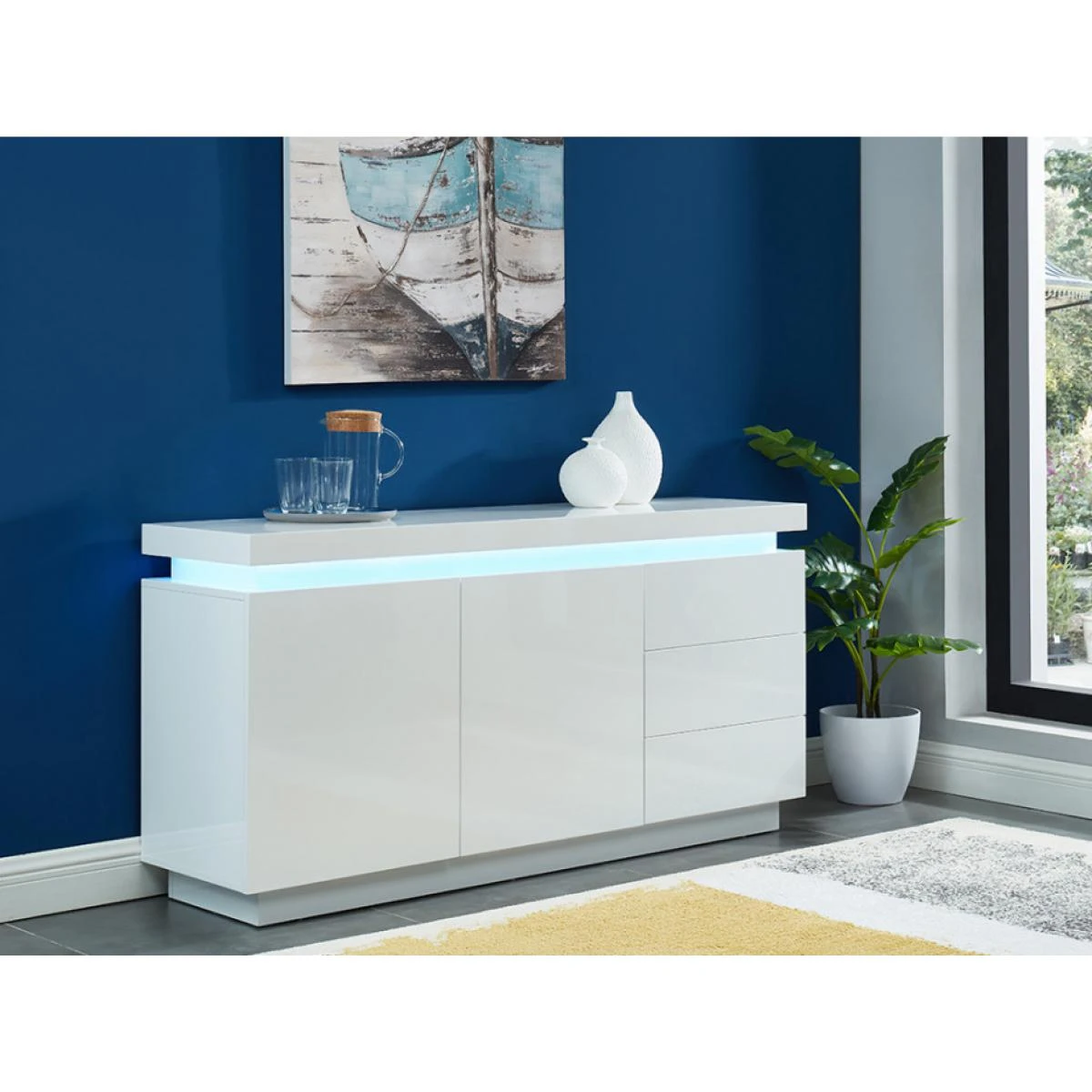 Buffet EMERSON II - LEDs - 2 Portes & 3 Tiroirs - MDF Laqué Blanc 5 Buffet EMERSON II - LEDs - 2 Portes & 3 Tiroirs - MDF Laqué Blanc – Image 5