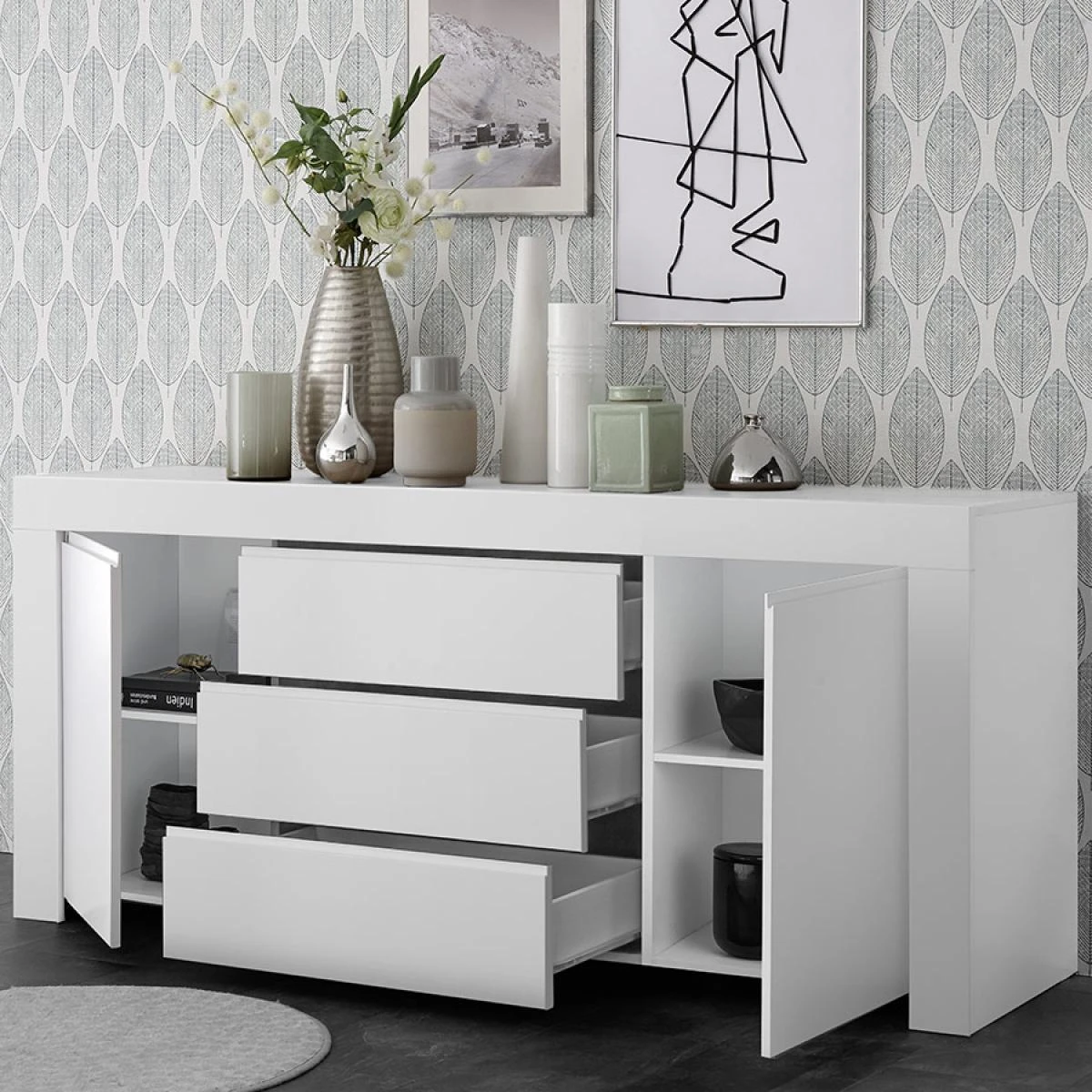 Buffet Enfilade 180 Cm Design Blanc LaquĂ© ALANO â Image 3