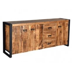 Buffet HARLEM - 3 Portes Et 3 Tiroirs - Bois De Manguier & Métal