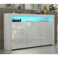 Buffet JIVE 145 Cm Blanc Laqué Avec LEDS