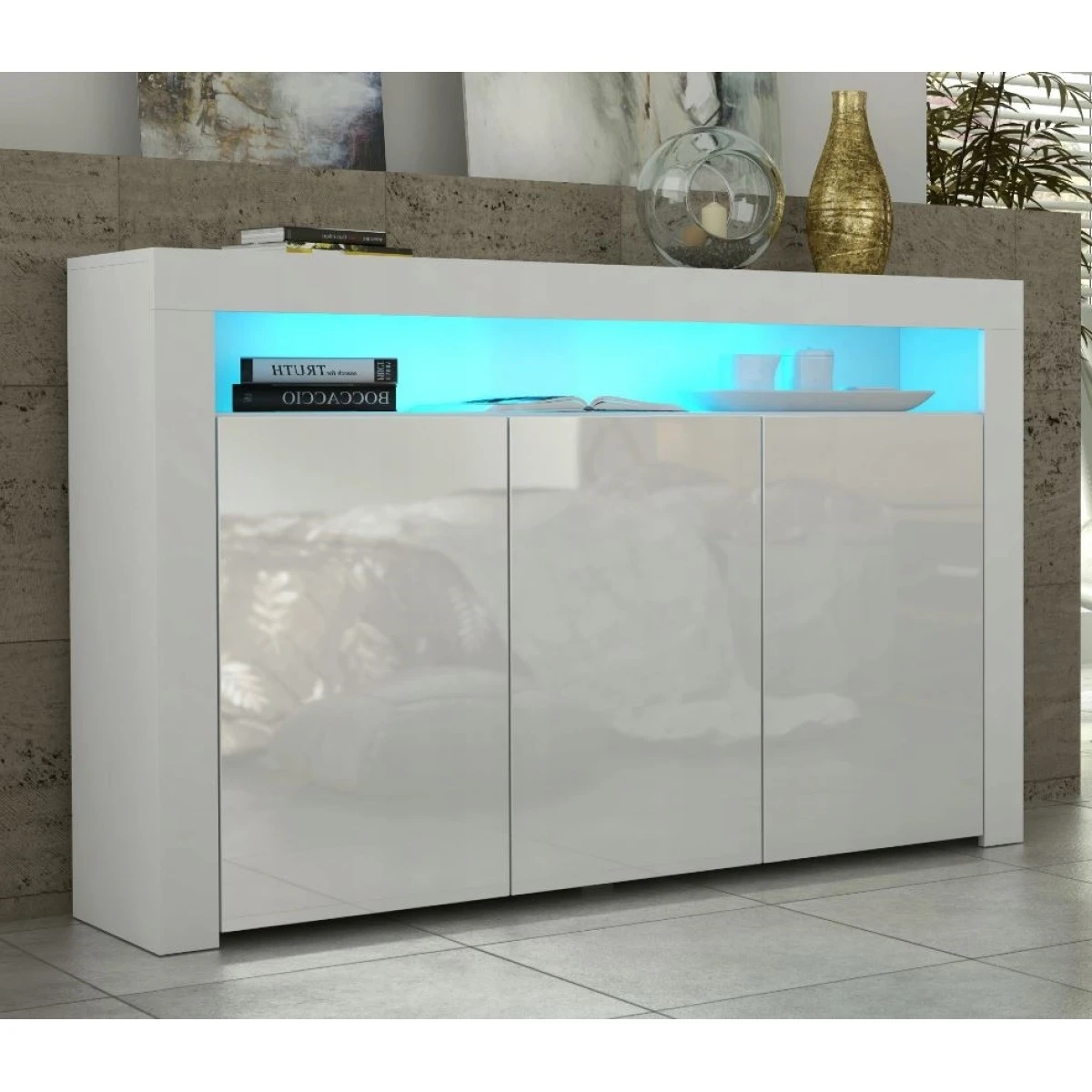Buffet JIVE 145 Cm Blanc Laqué Avec LEDS